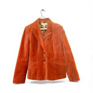 Vtg 90’s Judith Hart Velour Rust Orange Two Button Blazer Slant Pockets Sz 8